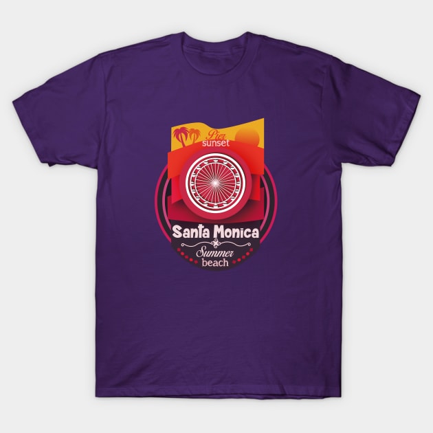 Sunset Pier - Santa Monica Pacific wheel (red sunset) T-Shirt by ArteriaMix